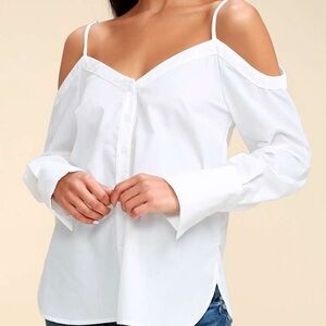 Lulu's White Cold Shoulder Blouse